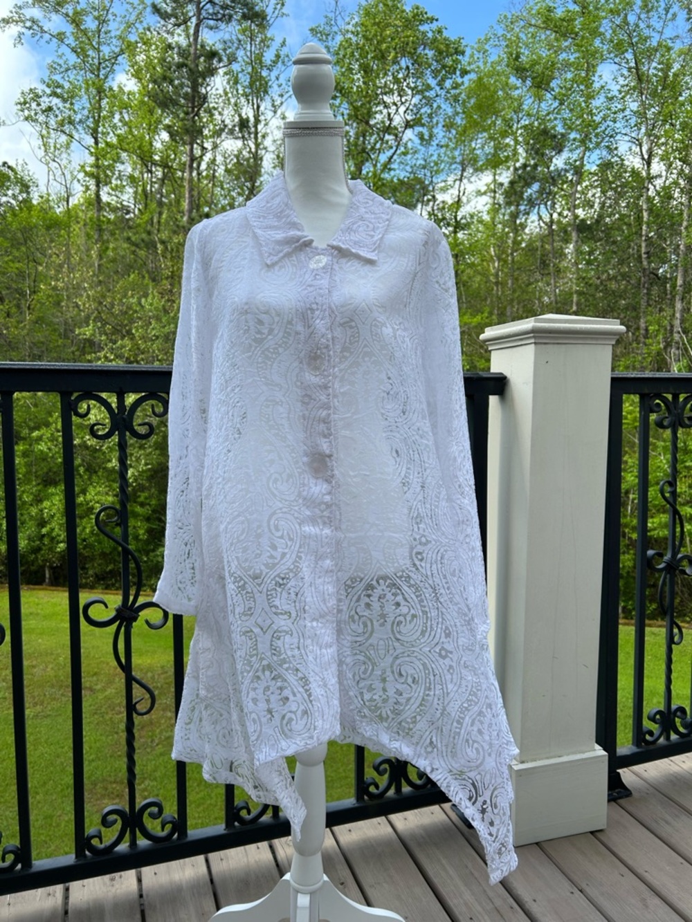 White Lace Button-Front Tunic Shirt, 1X